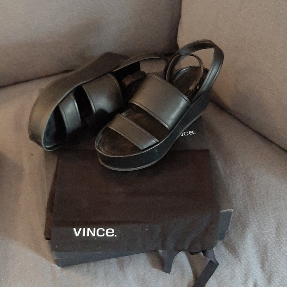 Vince leather platform ankle strap sandals